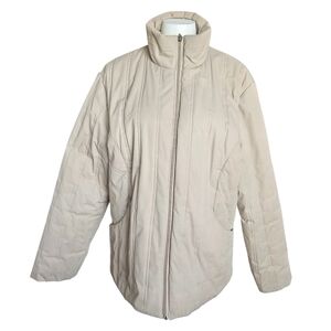Tally Ho Women's Beige‎ Quilted Puffer Jacket Sz Large Fall Neutral Minimalist